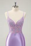 Sparkly Bodycon Lilac Spaghetti stropper Homecoming kjole med paljetter