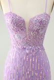 Sparkly Lilac Sequins Bodycon Mini Homecoming kjole med spalte