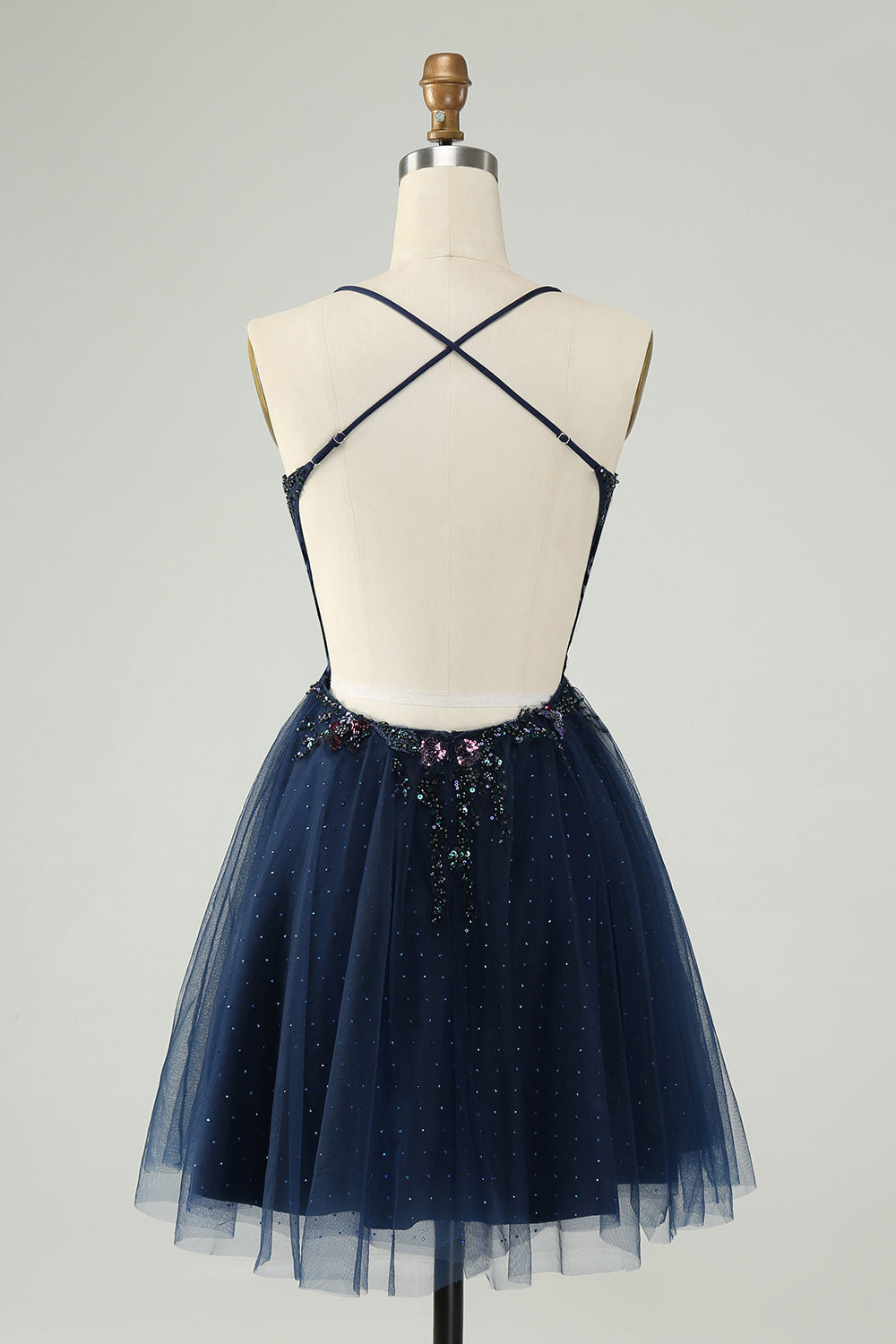 Glitter Navy A-Line Sequined Tylle Homecoming kjole