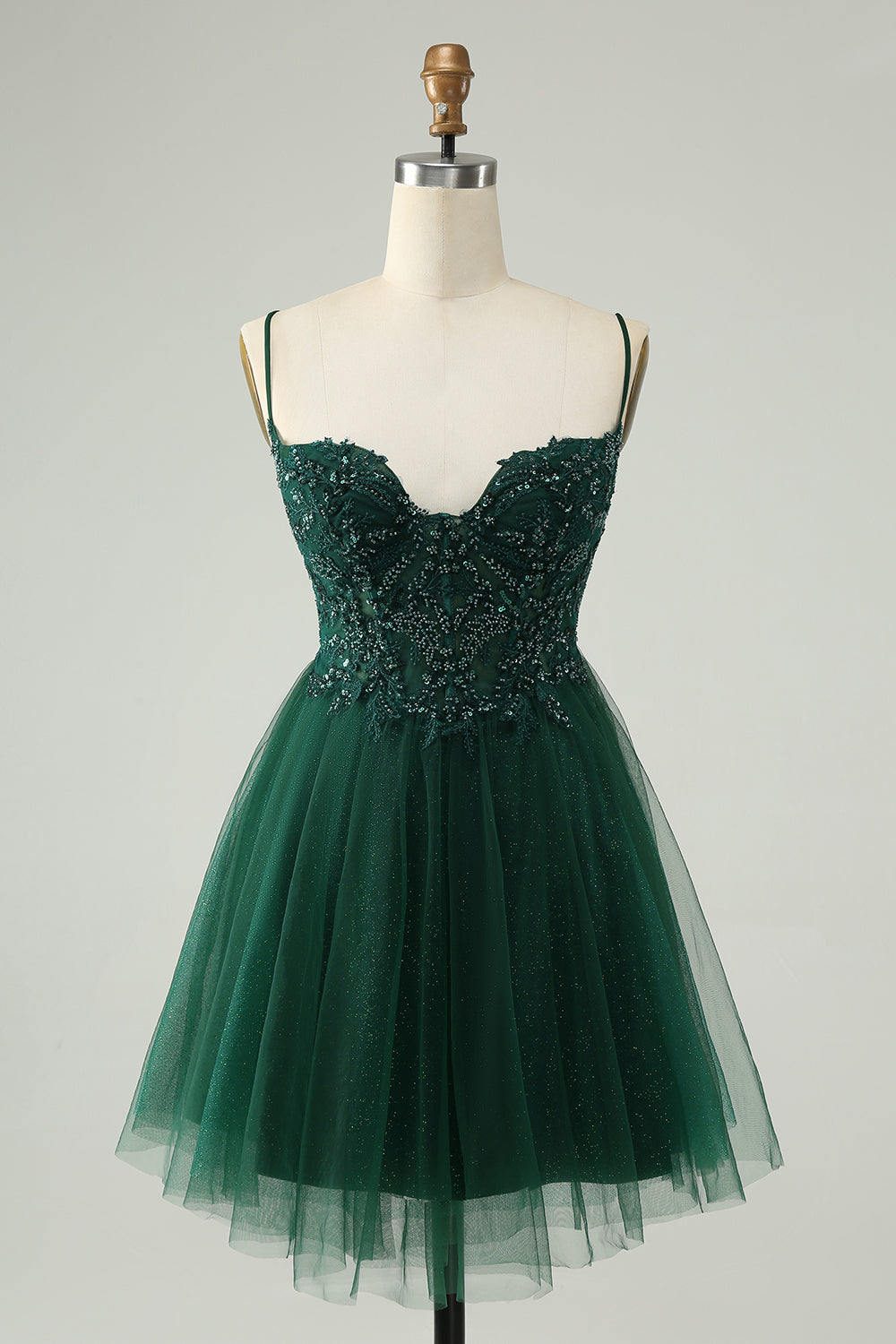 Glitter Mørkegrønn A-Line Beaded Appliques Tylle Homecoming Dress