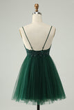 Glitter Mørkegrønn A-Line Beaded Appliques Tylle Homecoming Dress