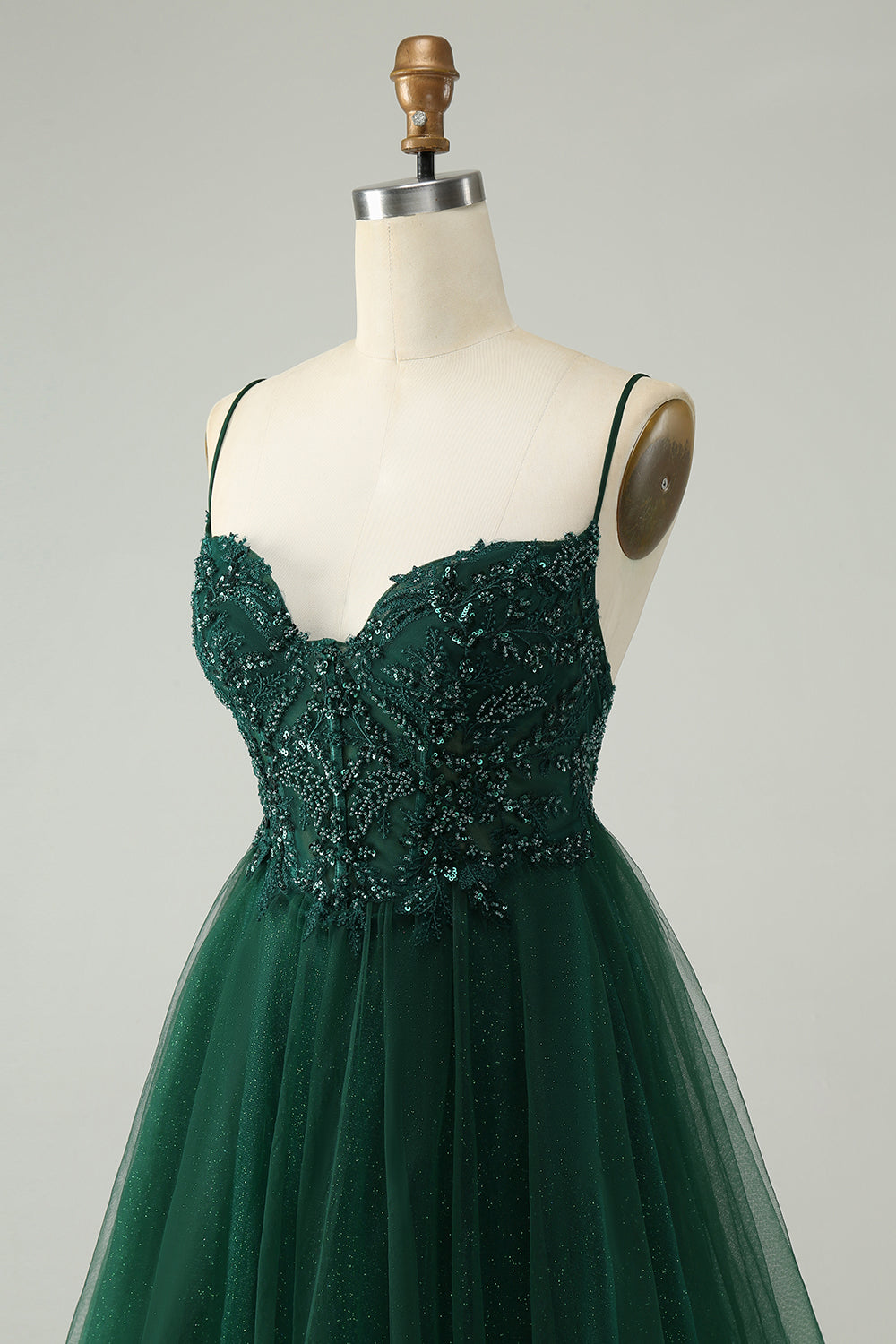Glitter Mørkegrønn A-Line Beaded Appliques Tylle Homecoming Dress