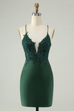 Glitter Mørkegrønn Stram V-hals Beaded Homecoming Dress