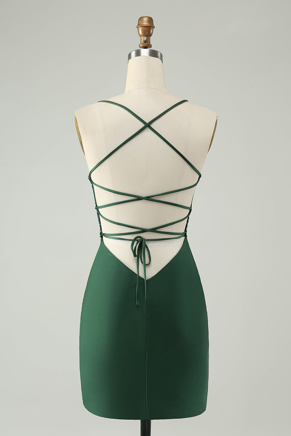 Glitter Mørkegrønn Stram V-hals Beaded Homecoming Dress