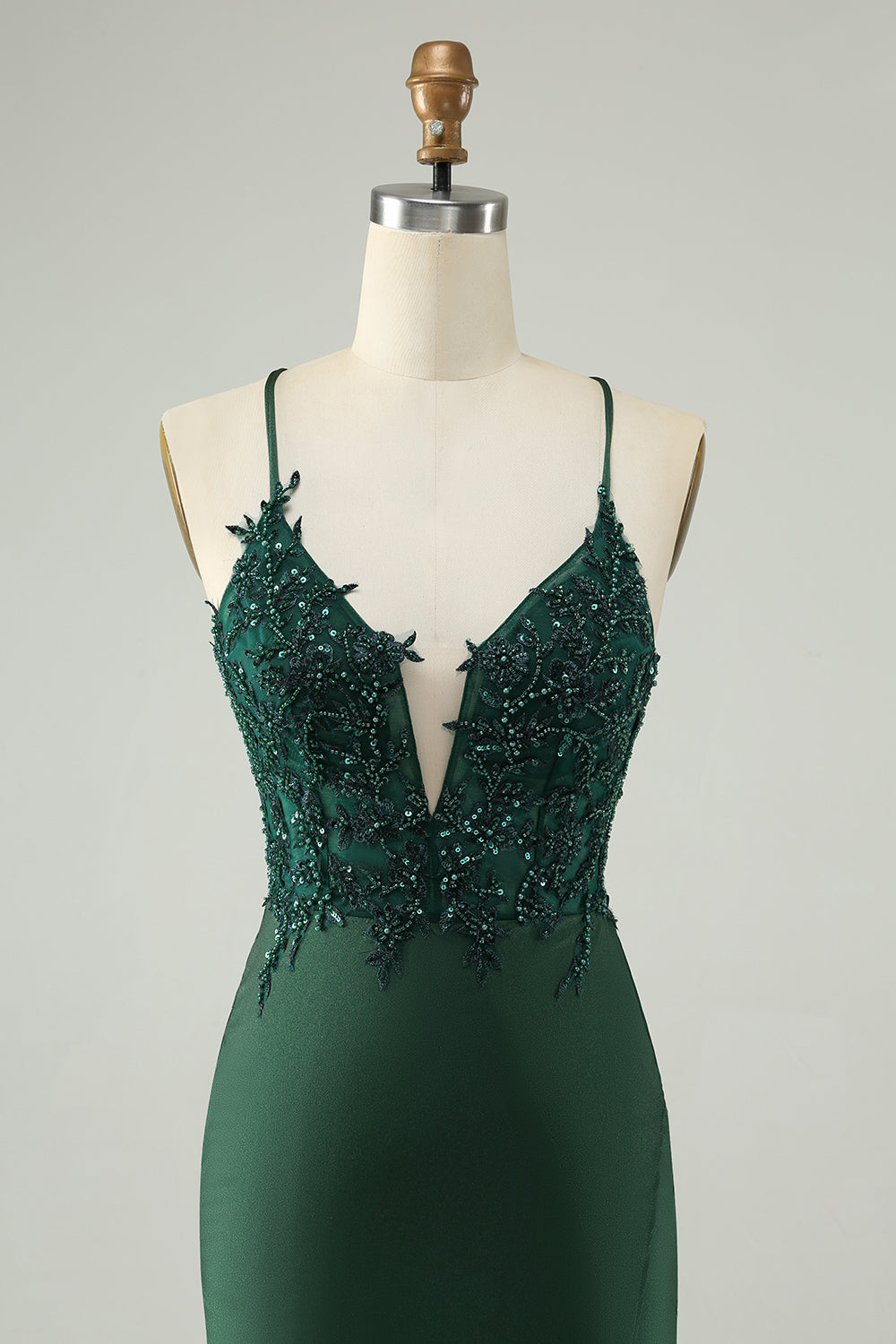 Glitter Mørkegrønn Stram V-hals Beaded Homecoming Dress