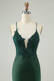 Glitter Mørkegrønn Stram V-hals Beaded Homecoming Dress