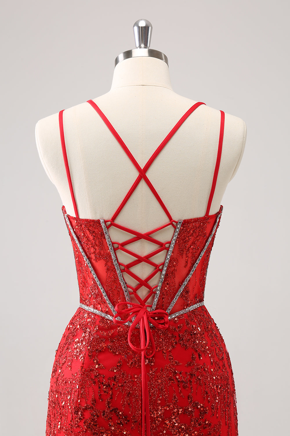 Glitrende Kongeblå Spaghetti Stropper Korsett Stram Homecoming Kjole Med Paljetter