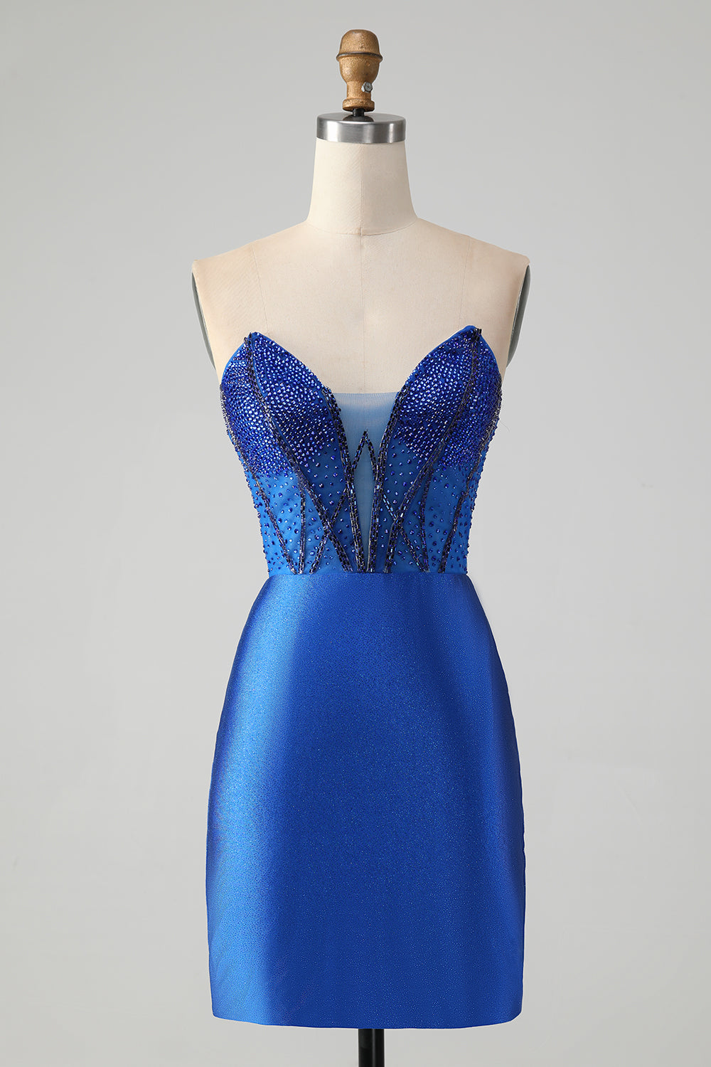 Sparkly Royal Blue Bodycon stroppeløs kort hjemkomstkjole med perler