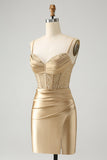 Lysegrønn Spaghetti stropper Bodycon Korsett Satin Homecoming kjole med Slit