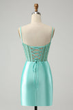 Golden Spaghetti stropper Bodycon Korsett Satin Homecoming kjole med Slit