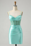 Lysegrønn Spaghetti stropper Bodycon Korsett Satin Homecoming kjole med Slit