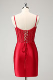 Golden Spaghetti stropper Bodycon Korsett Satin Homecoming kjole med Slit
