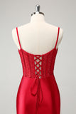 Lysegrønn Spaghetti stropper Bodycon Korsett Satin Homecoming kjole med Slit