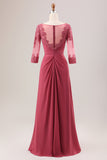 Terracotta A Line Scoop Neck Chiffon Mother of Bride Kjole med Appliques