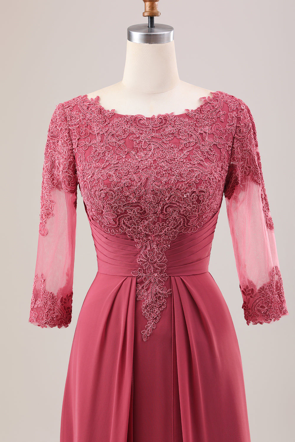 Terracotta A Line Scoop Neck Chiffon Mother of Bride Kjole med Appliques