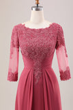 Terracotta A Line Scoop Neck Chiffon Mother of Bride Kjole med Appliques