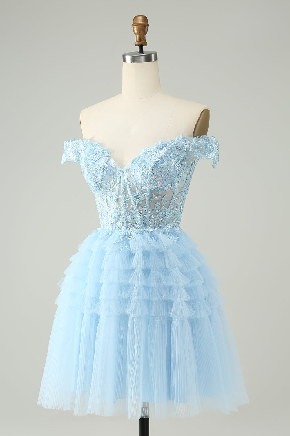 Lyseblå A Line Off The Shoulder Korsett Kort Homecoming Kjole