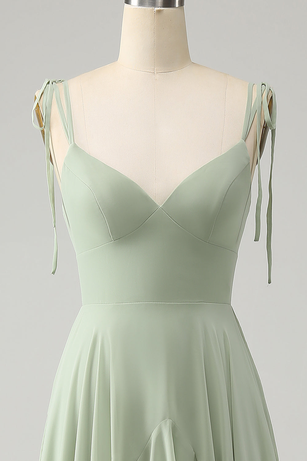 Matcha A-Line Spaghetti stropper Chiffon brudepike kjole med volanger
