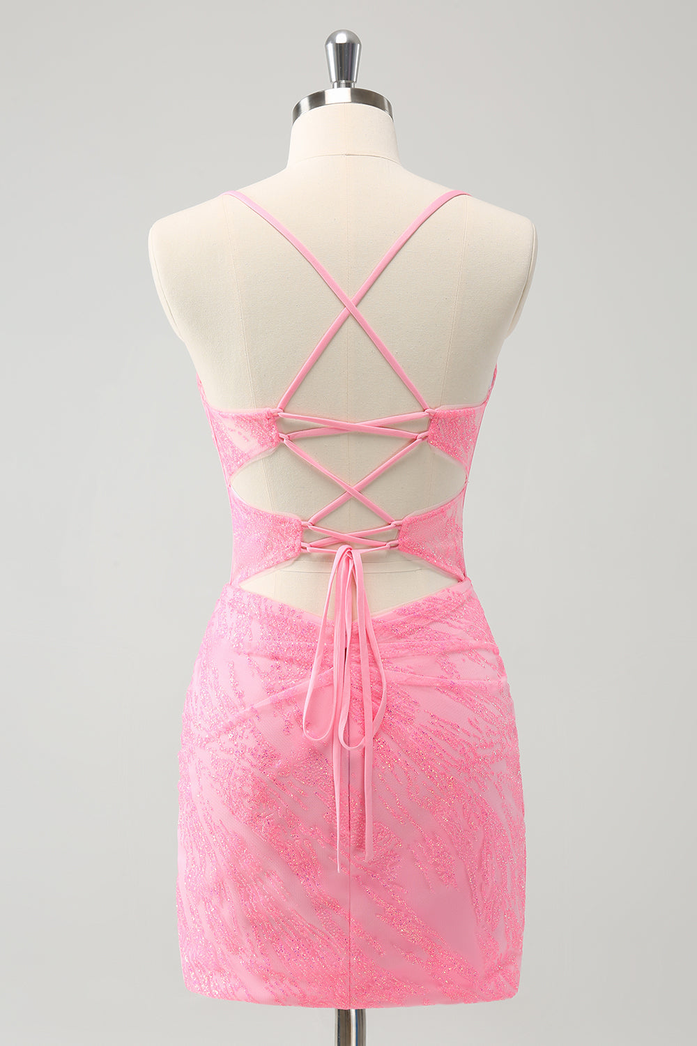 Rosa Spaghetti Stropper Stram Korsett Homecoming Kjole Med Lace Up Rygg