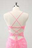 Rosa Spaghetti Stropper Stram Korsett Homecoming Kjole Med Lace Up Rygg