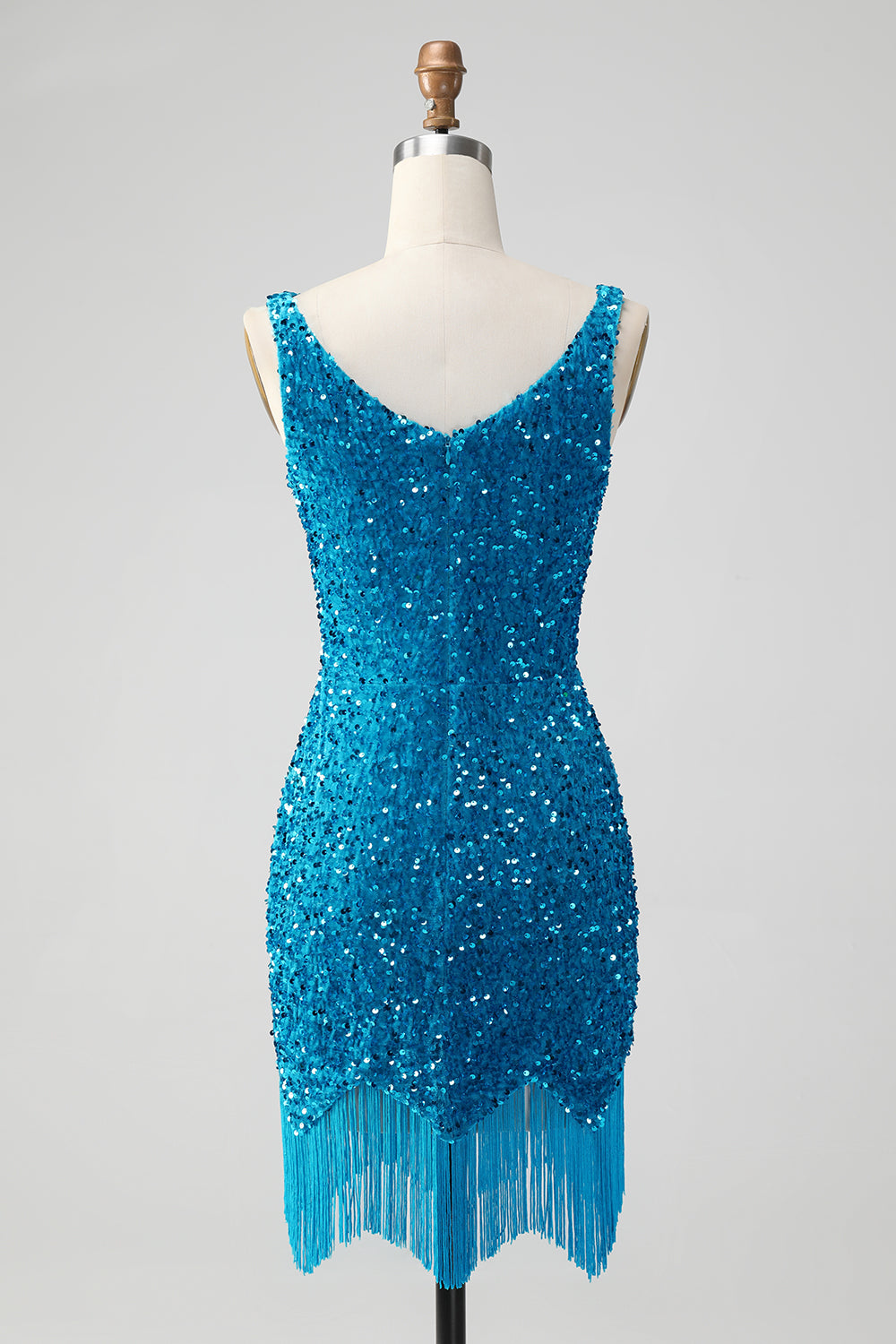 Sparkly Sage Bodycon V Neck Sequin Kort Homecoming kjole med dusk