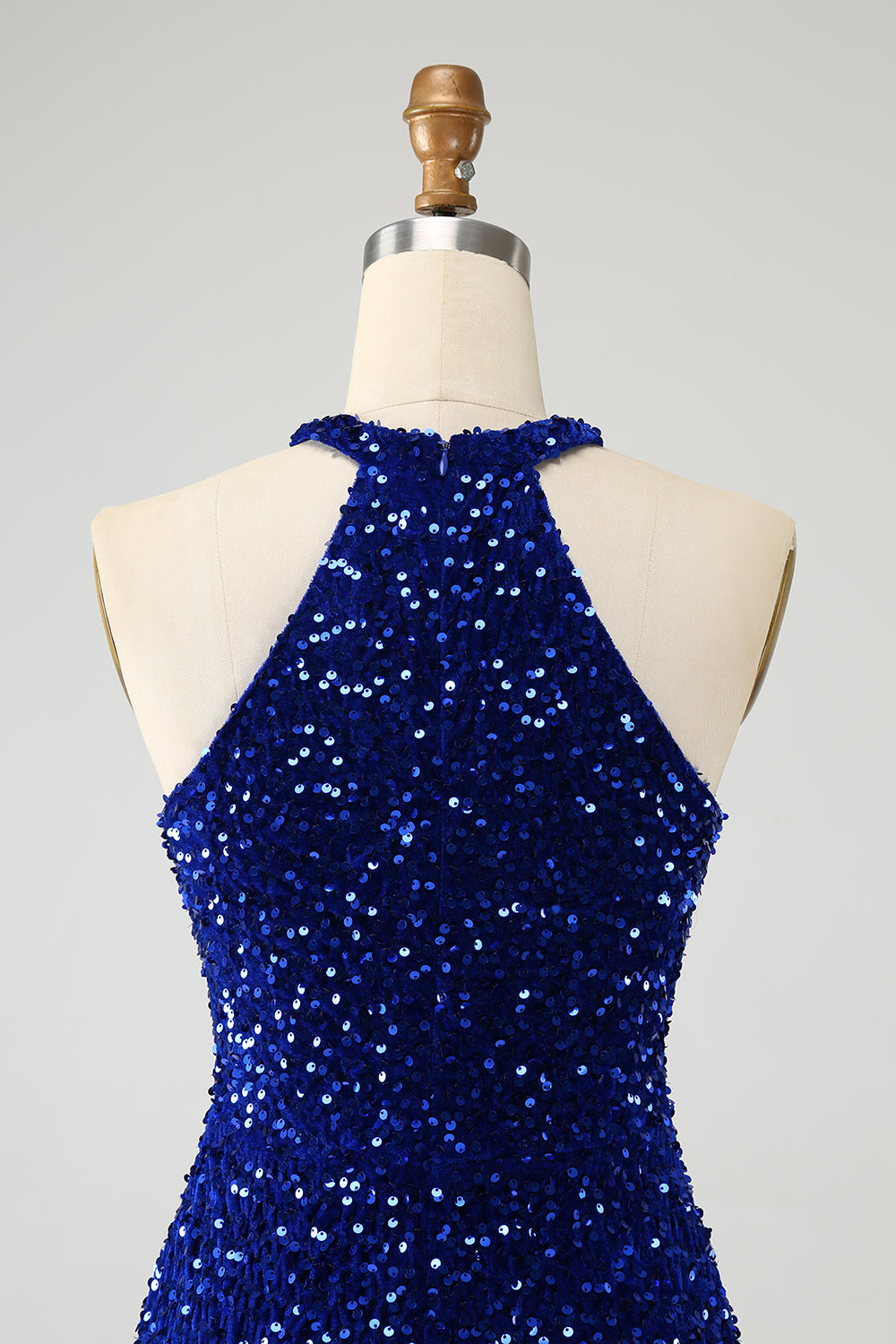 Sparkly Royal Blue Bodycon Halter Sequin Kort Homecoming kjole med dusk