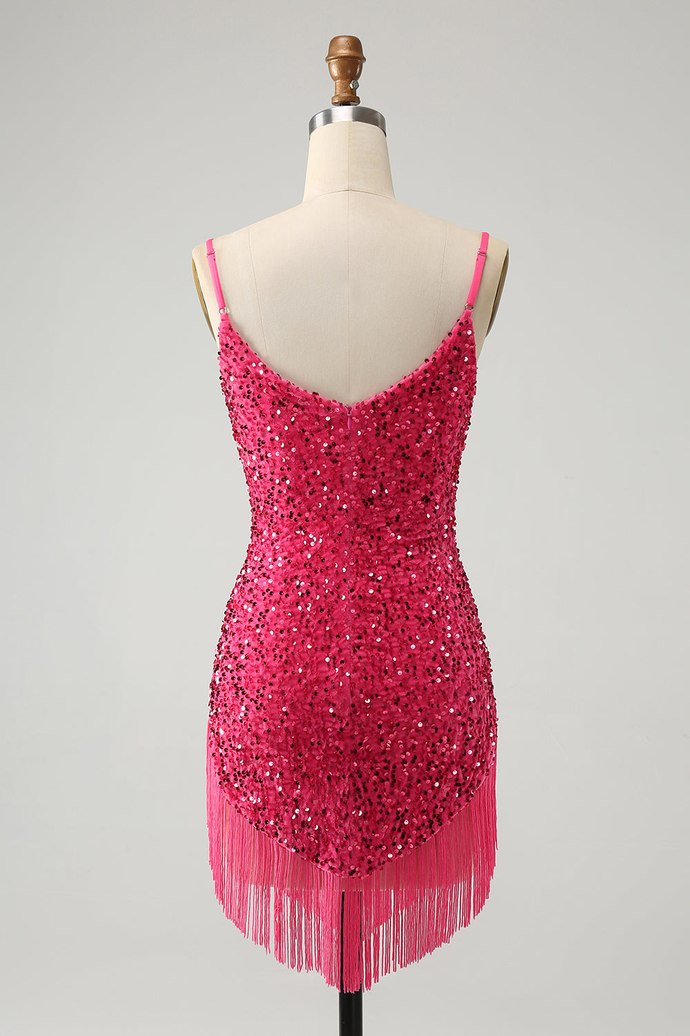 Fuchsia paljetter Spaghetti stropper Kort Homecoming kjole med dusker