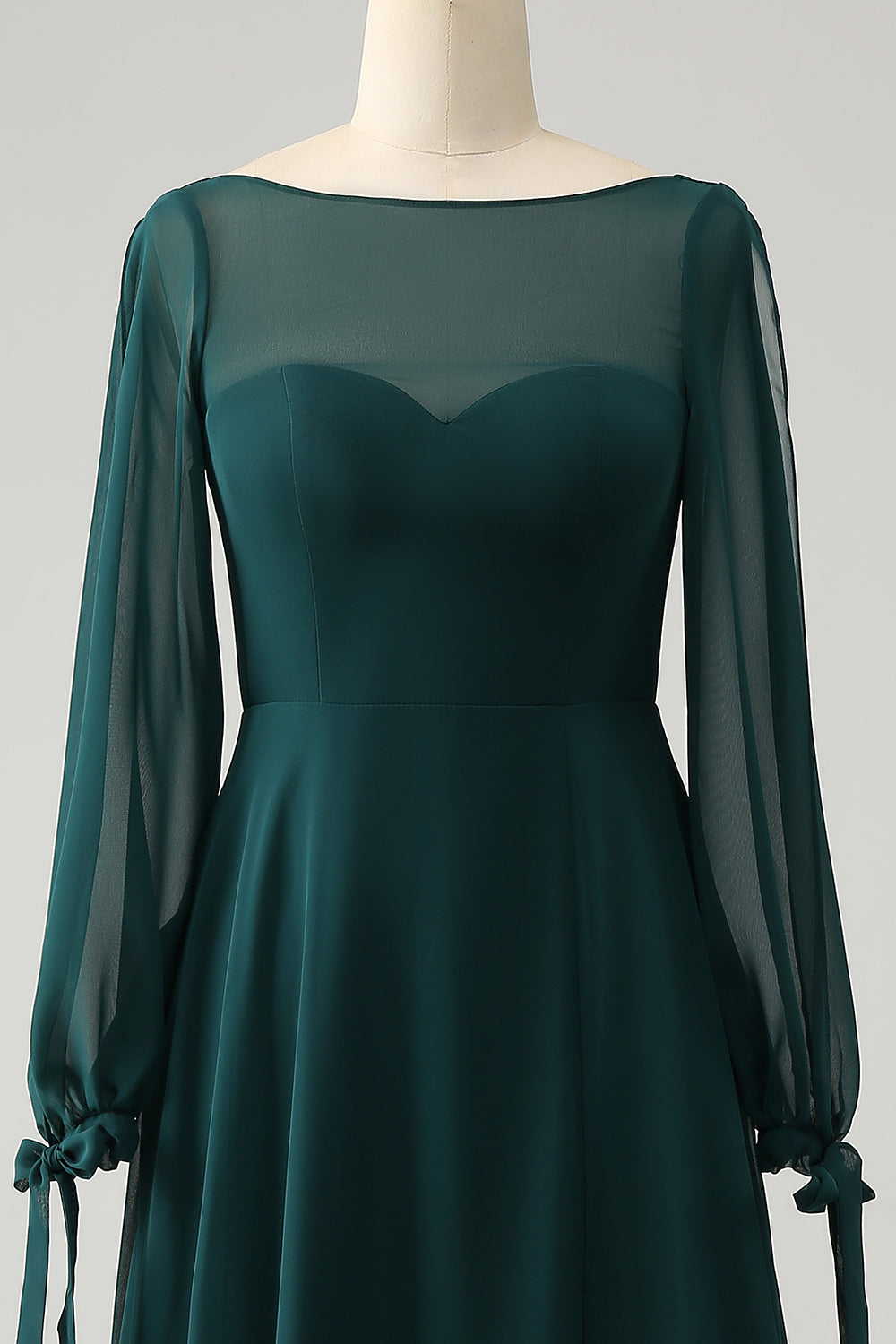 A Line Dark Green Bateau Neck Chiffon brudepike kjole med Slit