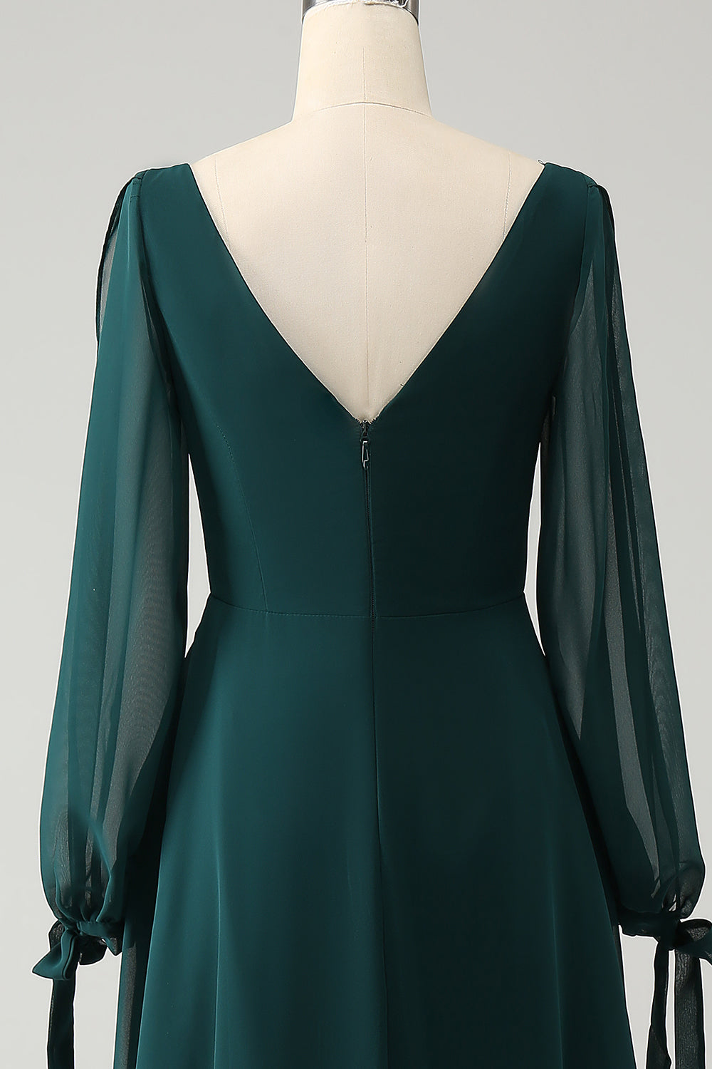 A Line Dark Green Bateau Neck Chiffon brudepike kjole med Slit