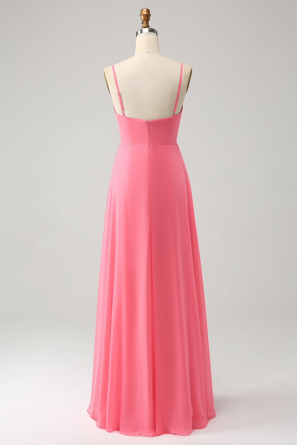 Coral A Line V Neck Spaghetti stropper Chiffon Long brudepike kjole med spalt