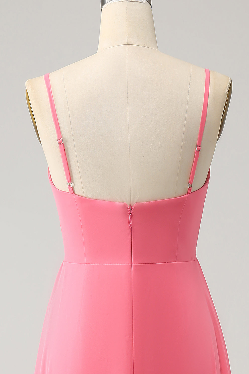 Coral A Line V Neck Spaghetti stropper Chiffon Long brudepike kjole med spalt