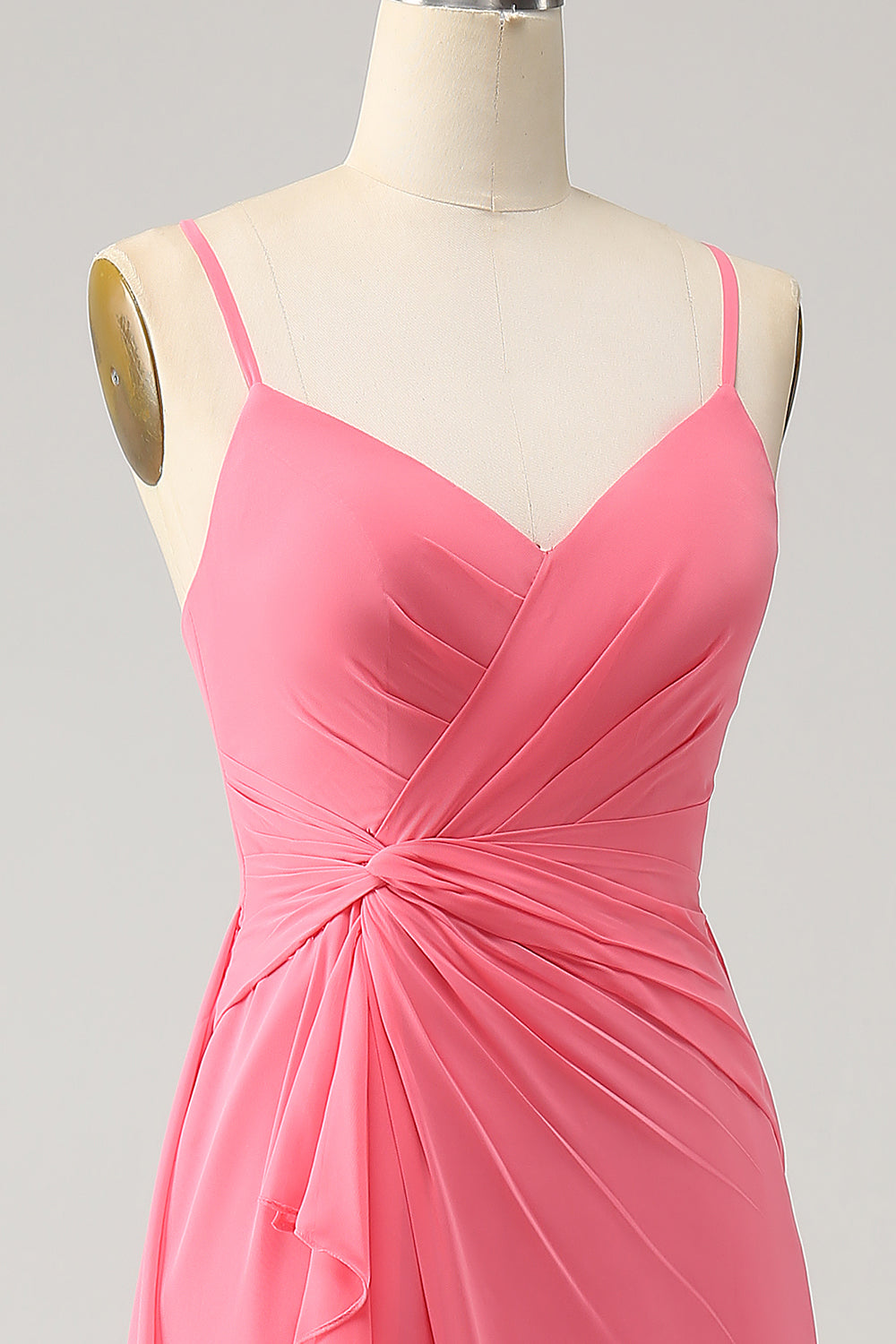 Coral A Line V Neck Spaghetti stropper Chiffon Long brudepike kjole med spalt