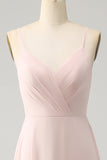 Rosa A Line V Neck Chiffon Long brudepike kjole med Slit