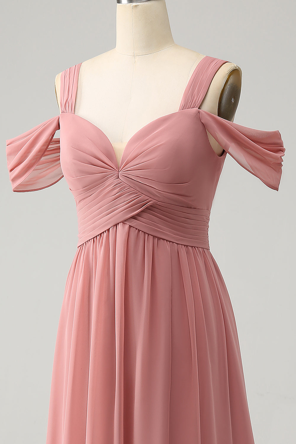 Chiffon Red A Line Spaghetti stropper plissert brudepike kjole med Slit