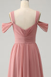 Chiffon Red A Line Spaghetti stropper plissert brudepike kjole med Slit