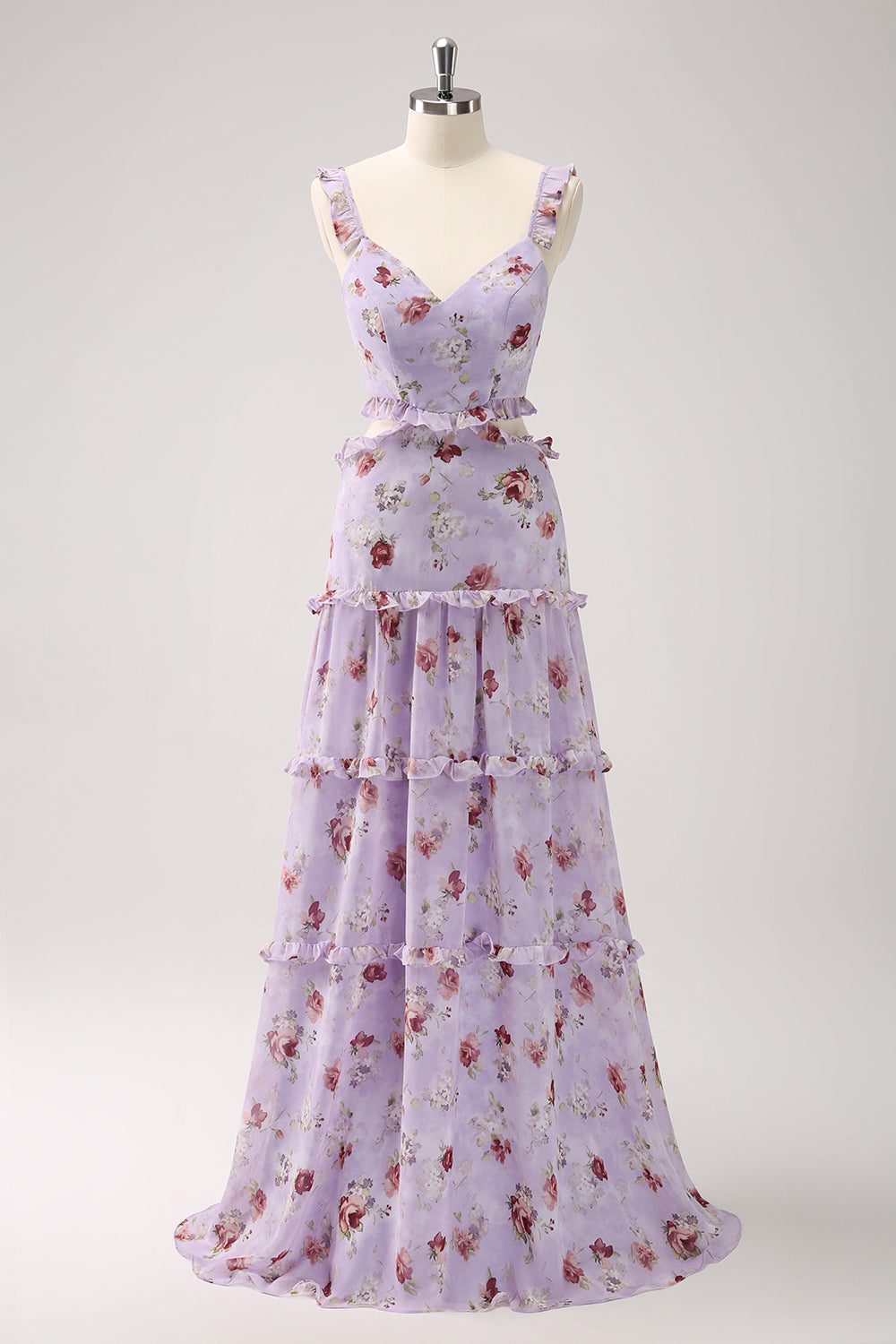 Grå lilla A-linje Off the Shoulder Floral brudepikekjole