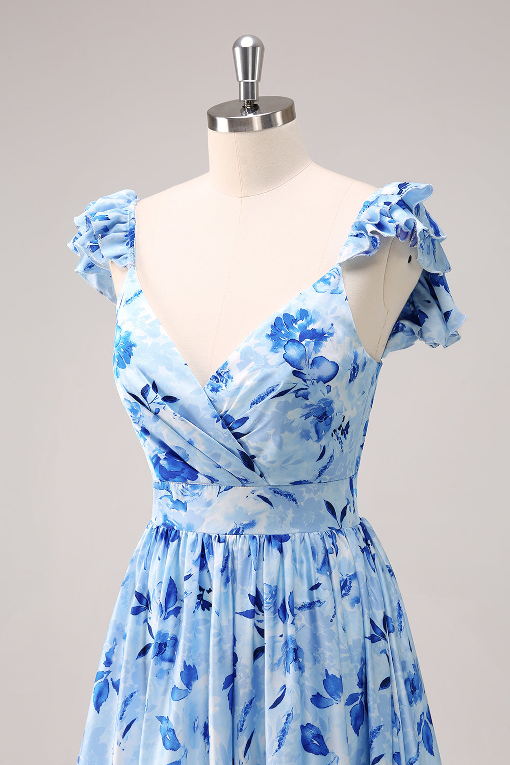 Blå Off The Shoulder Floral A Line Brudepikekjole