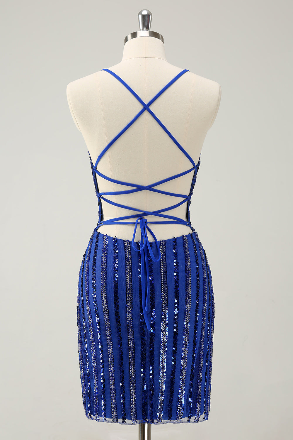 Sparkly Royal Blue Tight Sequined Spaghetti stropper Homecoming Dress