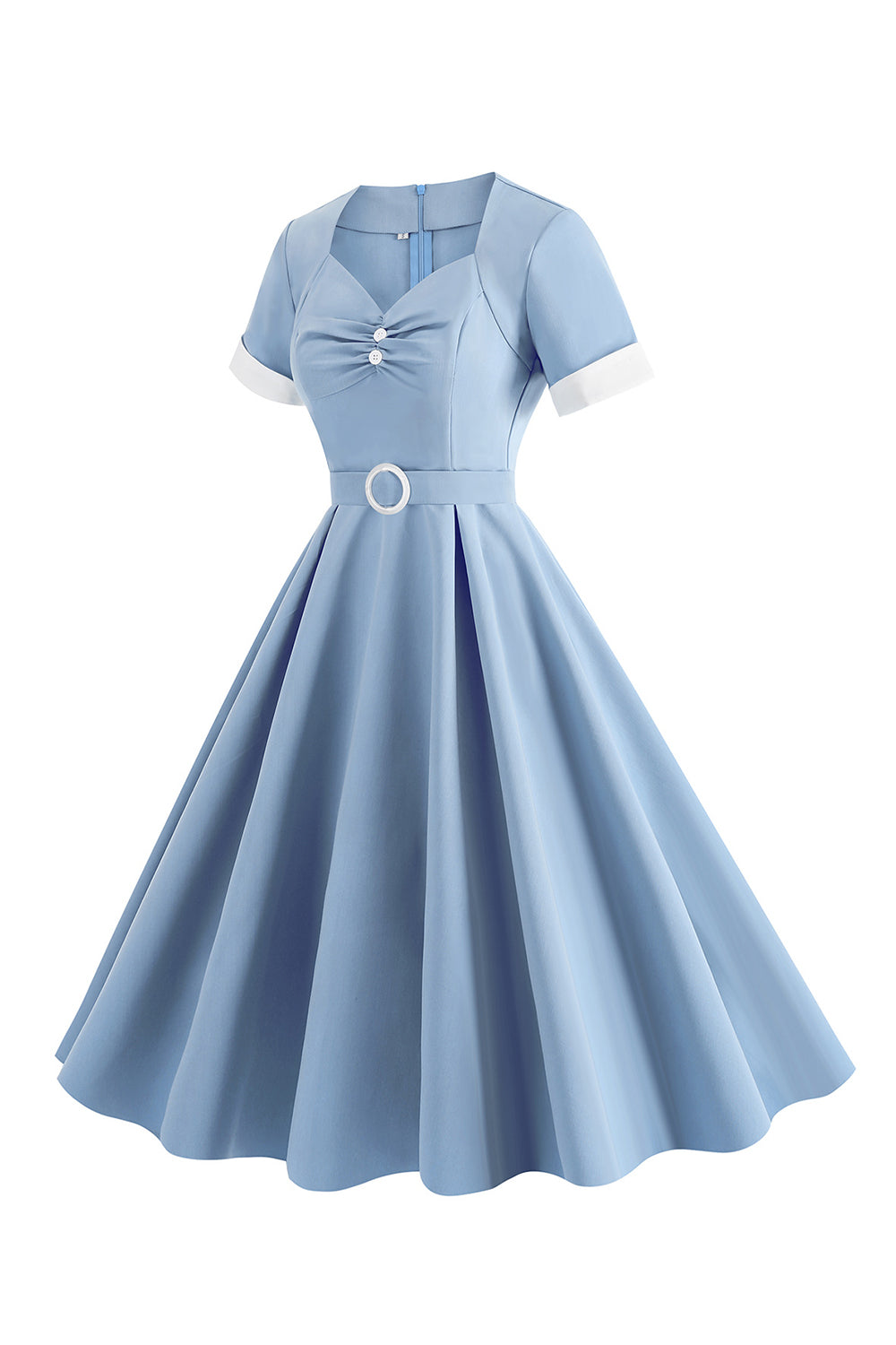 Blå A Line Vintage 1950-tallskjole med belte