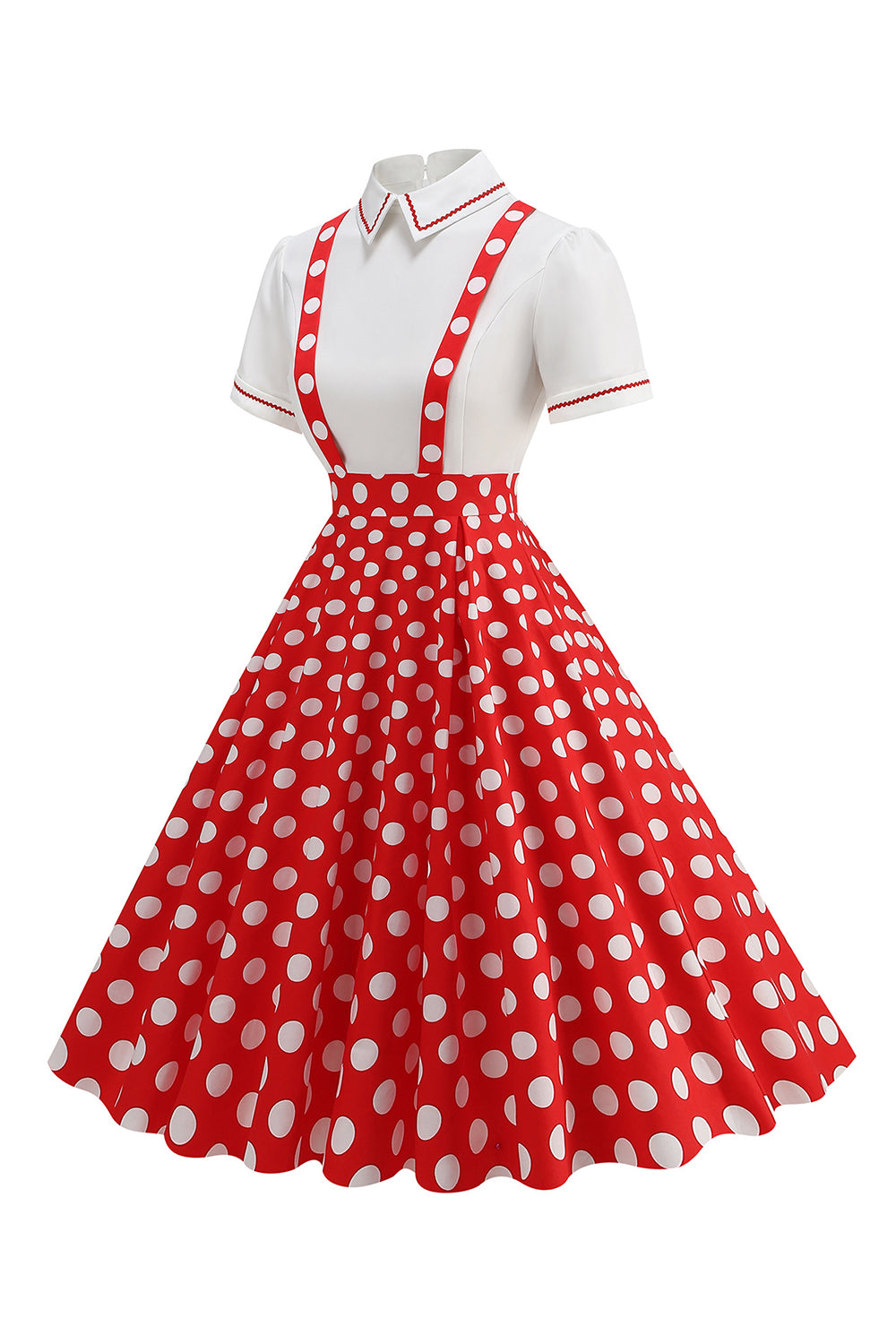 Blå Peter Pan krage Polka prikker stropper Overall Vintage kjole