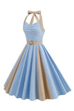 A Line Blue Halter Vintage 1950-tallskjole
