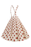 Aprikos Polka prikker En linje stropper Overall Vintage Dress