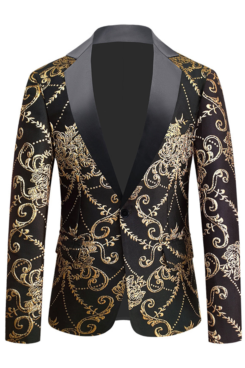 Black Golden Notched Lapel Jacquard menn Blazer