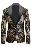 Black Golden Notched Lapel Jacquard menn Blazer