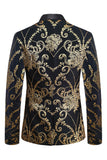 Black Golden Notched Lapel Jacquard menn Blazer