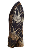Black Golden Notched Lapel Jacquard menn Blazer