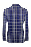 Royal Blue Plaid Peak Lapel Double Breasted 2 Piece herredress