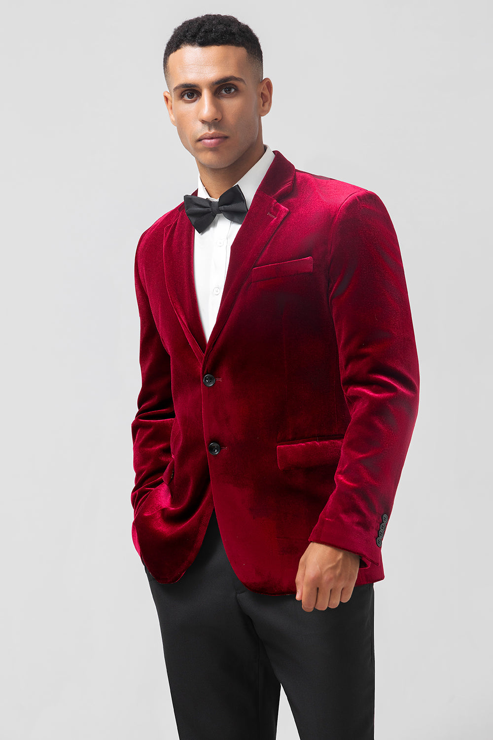 Burgunder Hakket Jakkeslag Fløyel Enkeltspent Blazer for menn