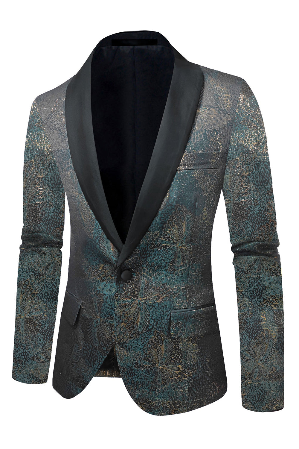 Mørkeblå Jacquard Shawl Lapel Prom Blazer for menn