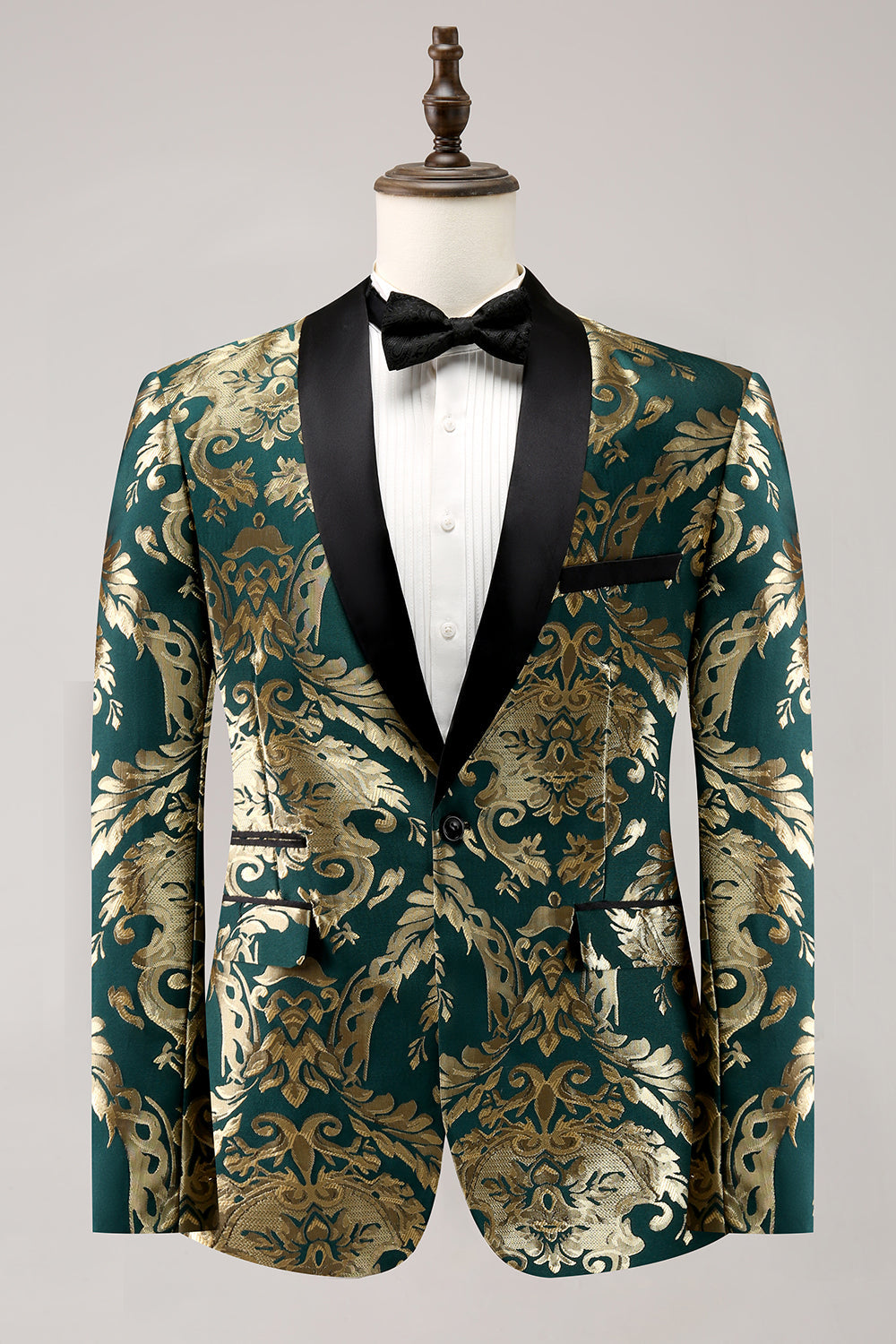 Mørkegrønt sjal jakkeslag en knapp Jacquard ballblazer for menn